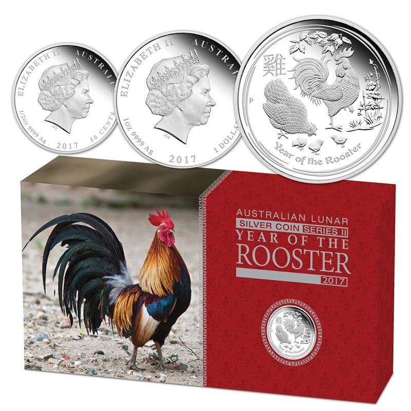 2017 Year of Rooster 3 Coin Silver Proof Set