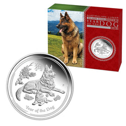 2018 Year of the Dog 1oz Silver Proof | 2018 Year of the Dog 1oz Silver Proof reverse | 2018 Year of the Dog 1oz Silver Proof obverse | 2018 Year of the Dog 1oz Silver Proof case