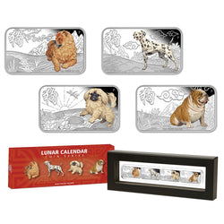 Tuvalu 2018 Lunar Dog Silver Rectangle 4 Coin Set | Tuvalu 2018 Lunar Dog Silver Rectangle 4 Coin Set Chow Chow | Tuvalu 2018 Lunar Dog Silver Rectangle 4 Coin Set Dalmation | Tuvalu 2018 Lunar Dog Silver Rectangle 4 Coin Set Pekingese | Tuvalu 2018 Lunar Dog Silver Rectangle 4 Coin Set British Bulldog