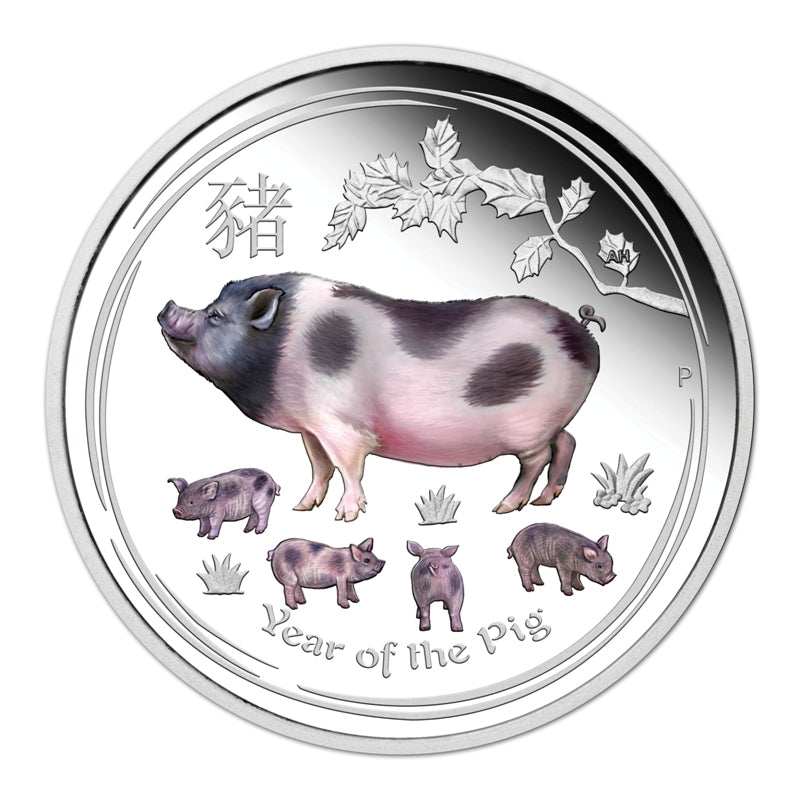 2019 Year of the Pig 1oz Silver Coloured Proof