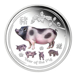 2019 Year of the Pig 1oz Silver Coloured Proof