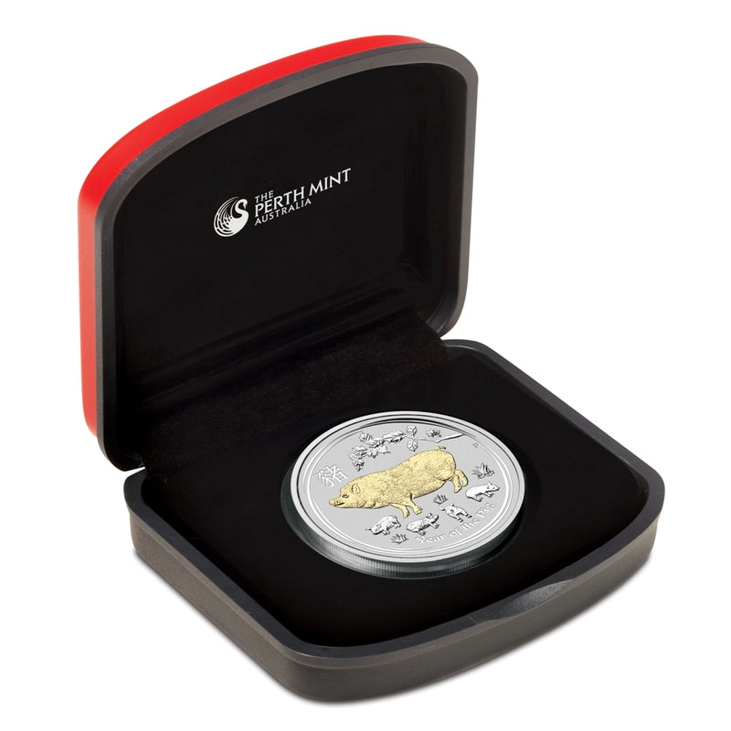 2019 Year of the Pig Gilded 1oz Silver