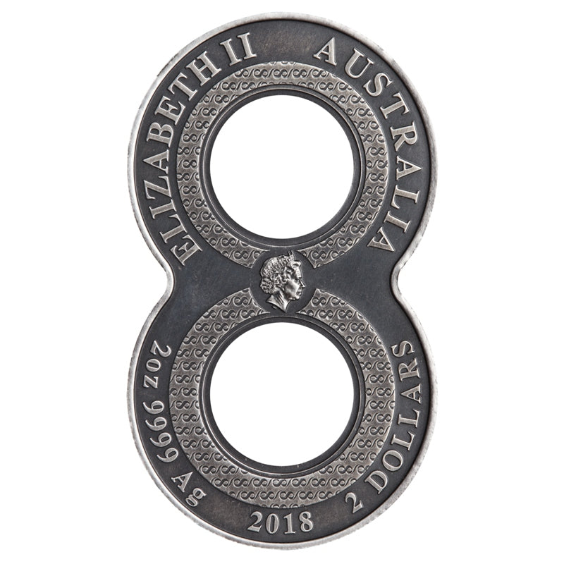 2018 Figure Eight Dragon 2oz Silver Antiqued Coin