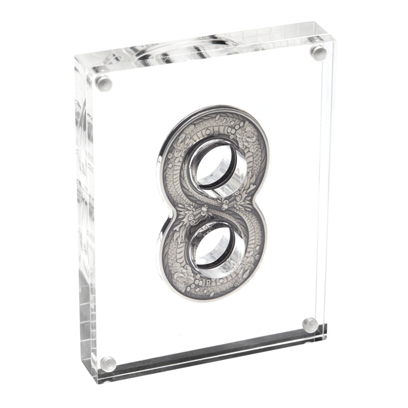 2018 Figure Eight Dragon 2oz Silver Antiqued Coin