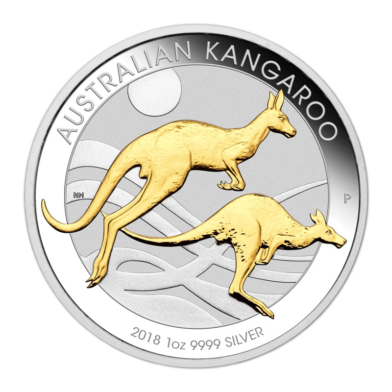 2018 Australian Kangaroo 1oz Silver Gilded Edition