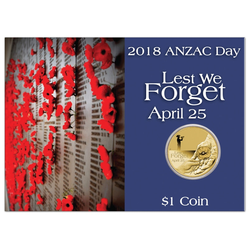 2018 $1 ANZAC Day - Lest We Forget UNC Coin | 2018 $1 ANZAC Day - Lest We Forget UNC Coin - Reverse | 2018 $1 ANZAC Day - Lest We Forget UNC Coin - Obverse