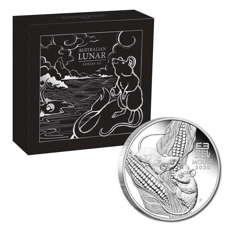 2020 Year of the Mouse 1/2oz Silver Proof | 2020 Year of the Mouse 1/2oz Silver Proof Reverse | 2020 Year of the Mouse 1/2oz Silver Proof Obverse