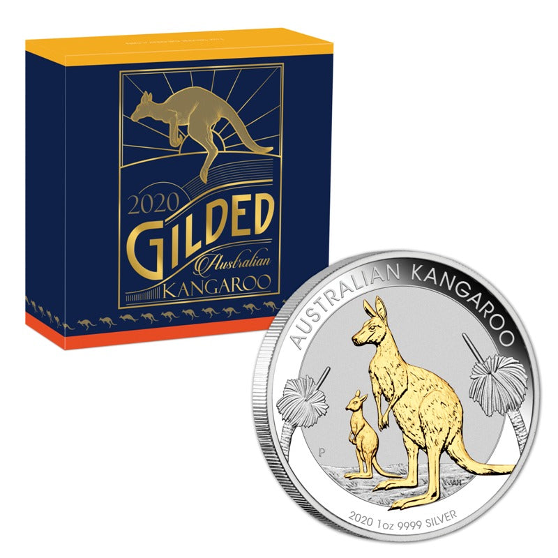 2020 Gilded Kangaroo 1oz Silver | 2020 Gilded Kangaroo 1oz Silver REVERSE | 2020 Gilded Kangaroo 1oz Silver OBVERSE | 2020 Gilded Kangaroo 1oz Silver CASE