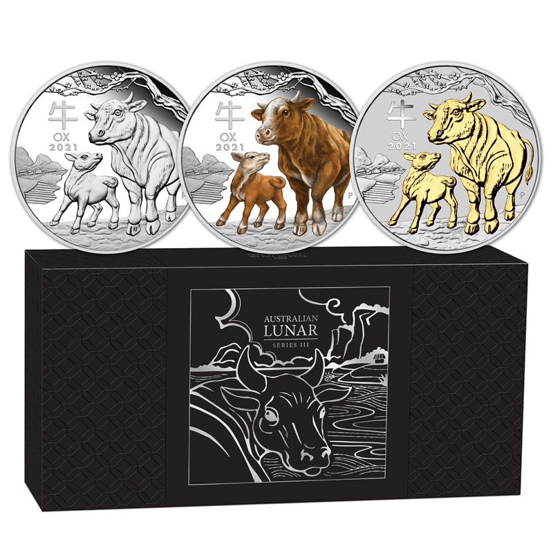 2021 Year of the Ox 3 Coin Silver Set