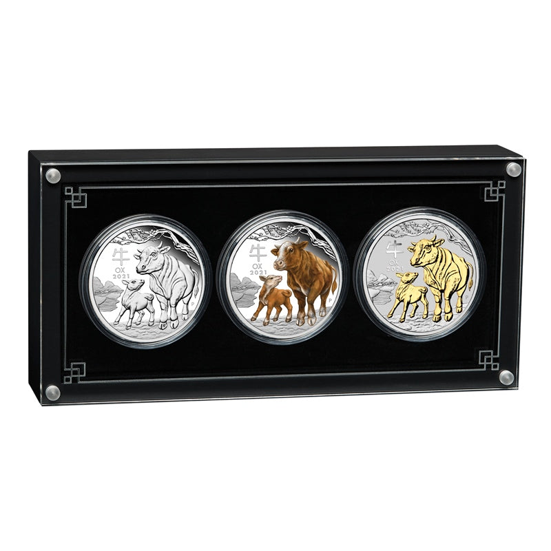 2021 Year of the Ox 3 Coin Silver Set