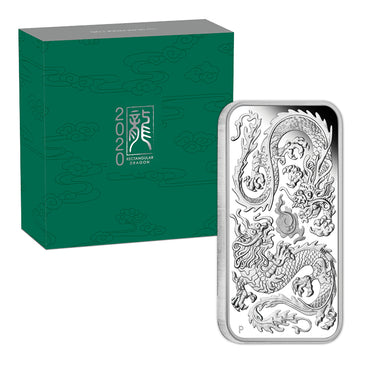 2020 Dragon Rectangular 1oz Silver Proof | 2020 Dragon Rectangular 1oz Silver Proof REVERSE | 2020 Dragon Rectangular 1oz Silver Proof OBVERSE