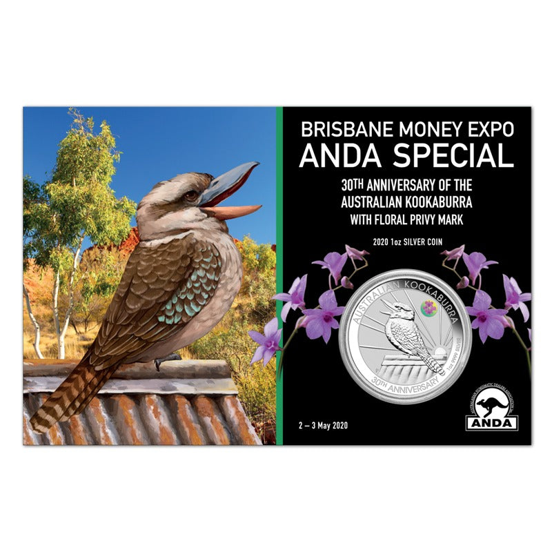2020 Kookaburra ANDA Brisbane Money Expo Cooktown Orchid Privy 1oz Silver