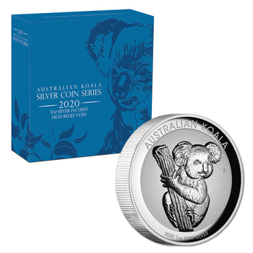 2020 Koala 1oz Silver Incused High Relief | 2020 Koala 1oz Silver Incused High Relief REVERSE | 2020 Koala 1oz Silver Incused High Relief OBVERSE | 2020 Koala 1oz Silver Incused High Relief CASE