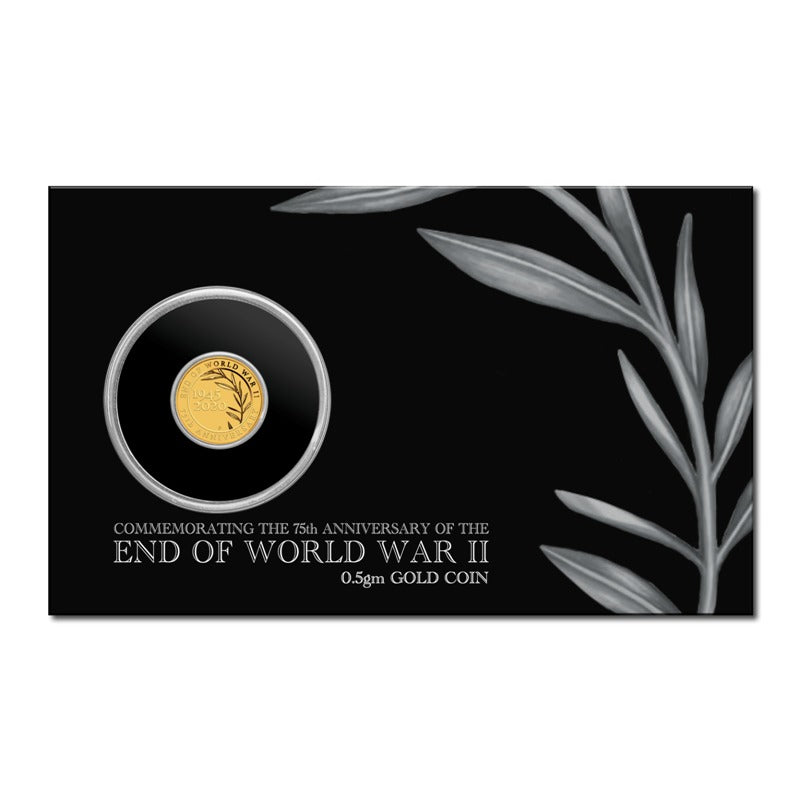 2020 End of WWII 75th Anniversary $2 0.5g Gold | 2020 End of WWII 75th Anniversary $2 0.5g Gold REVERSE | 2020 End of WWII 75th Anniversary $2 0.5g Gold OBVERSE