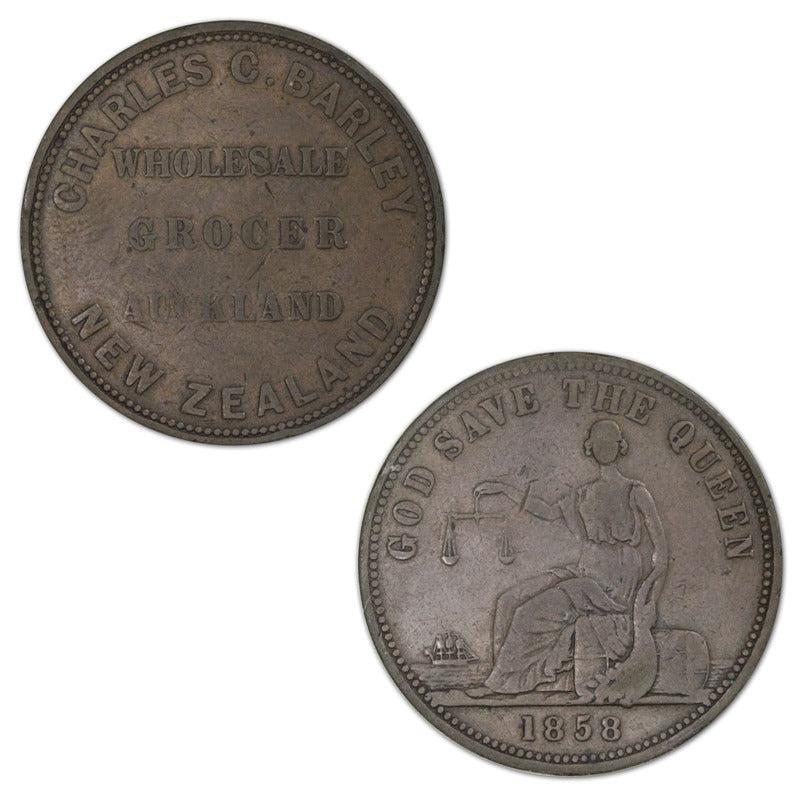 New Zealand 1858 Charles C. Barley Penny Token A.27