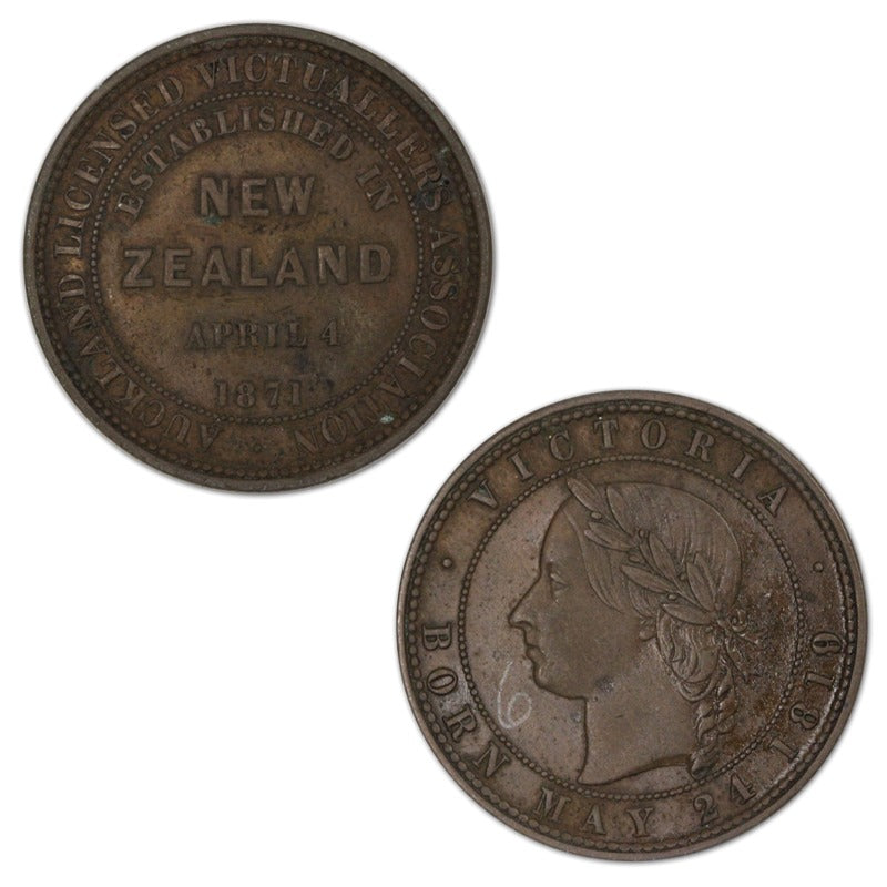 New Zealand 1871 Auckland Licensed Victuallers Association Penny Token A.326