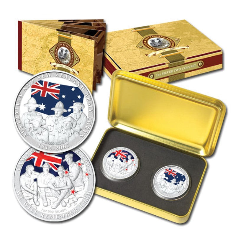 2005 ANZAC 90th Anniversary 2 Coin Silver Set