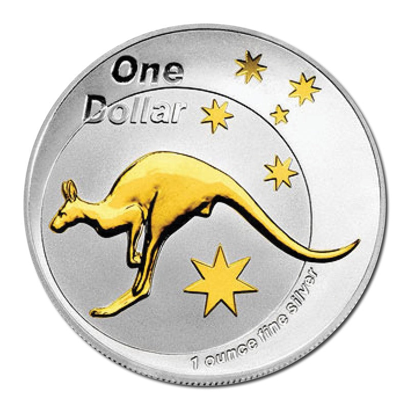 $1 2005 Kangaroo Selectively Gold Plated 1oz 99.9% Silver