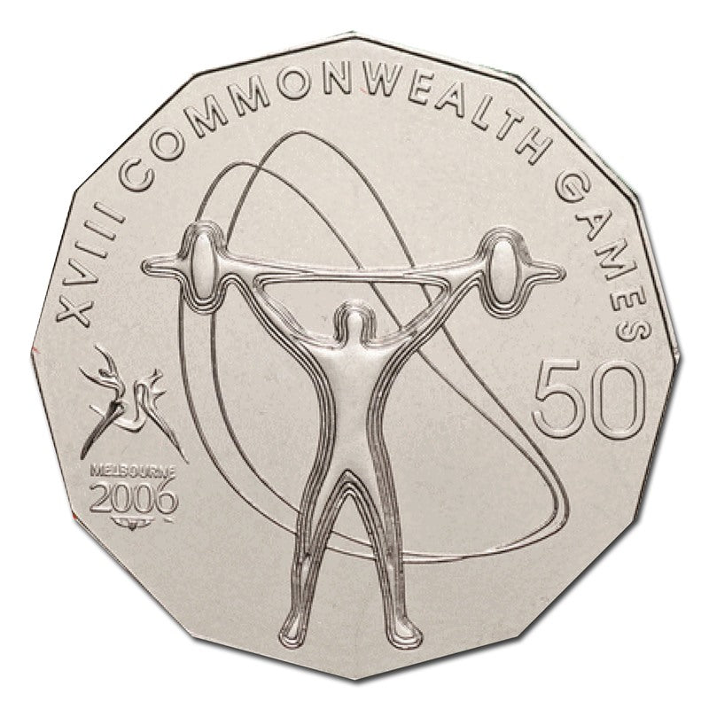 50c 2006 Commonwealth Games - Weightlifting Carded UNC