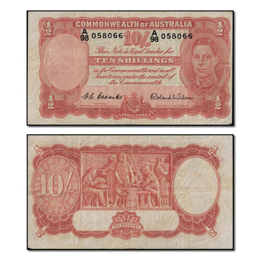 (1952) Ten Shillings Coombs/Wilson R.15 FINE - off-centre printed error