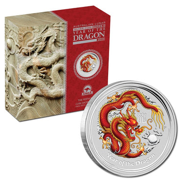 2012 Year of the Dragon Coloured 2oz Silver Proof