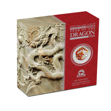 2012 Year of the Dragon Coloured 2oz Silver Proof