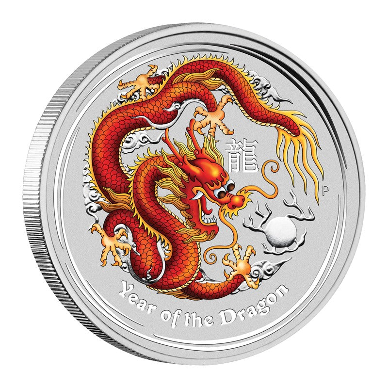 2012 Year of the Dragon Coloured 2oz Silver Proof