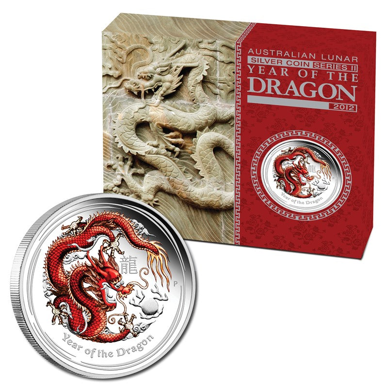 2012 Year of the Dragon Coloured Silver Proof