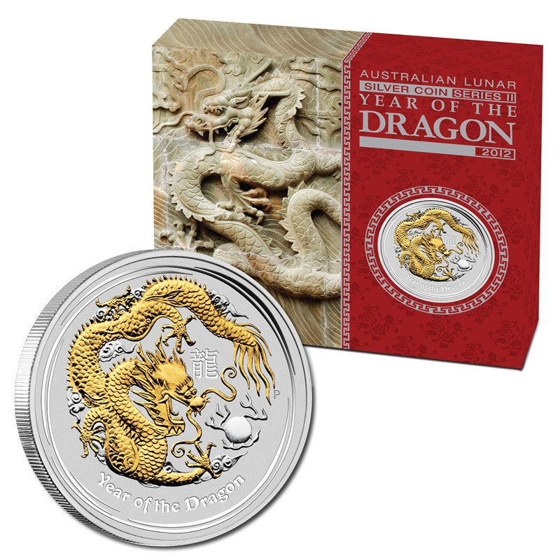 2012 Year of the Dragon Gilded 1oz Silver
