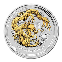 2012 Year of the Dragon Gilded 1oz Silver