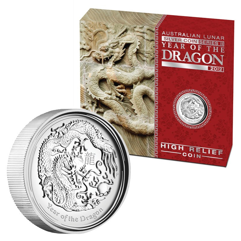 2012 Year of the Dragon High Relief 1oz Silver Proof – M.R.Roberts