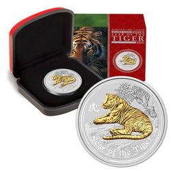 2010 Year of the Tiger Gilded 1oz Silver