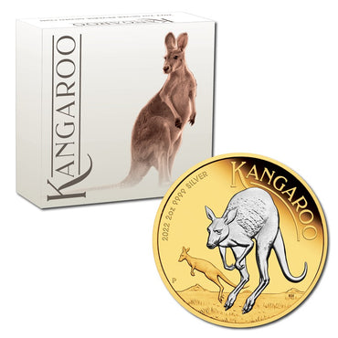 2022 Australian Kangaroo 2oz Silver Reverse Gilded Coin