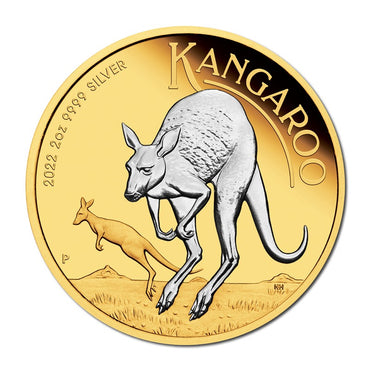 2022 Australian Kangaroo 2oz Silver Reverse Gilded Coin