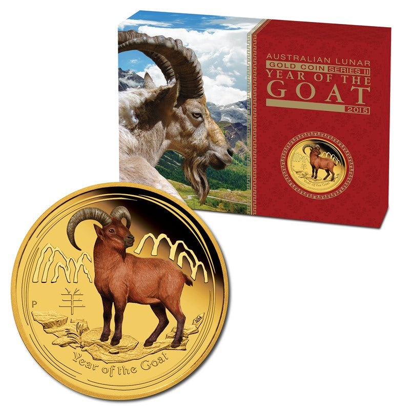 2015 Year of the Goat Coloured 1/10oz Gold Proof