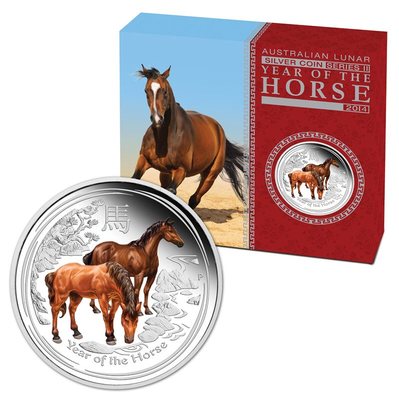 2014 Year of the Horse Coloured 1oz Silver - Wynyard Coin Centre