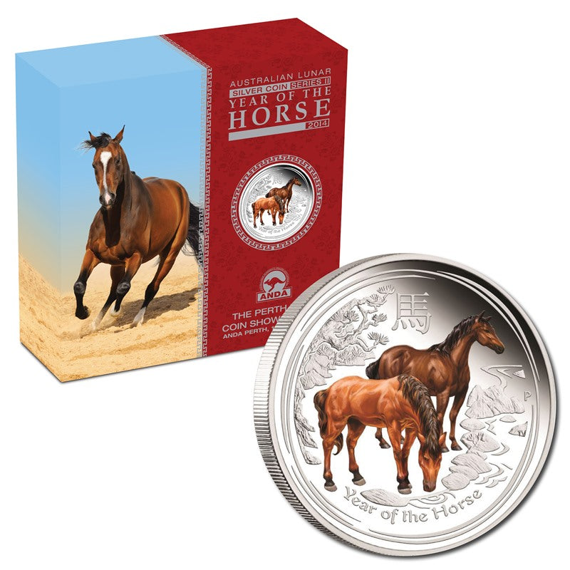 2014 Year of the Horse Coloured 2oz Silver