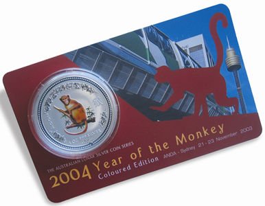 2004 Year of the Monkey Coloured 1oz Silver UNC - ANDA Special