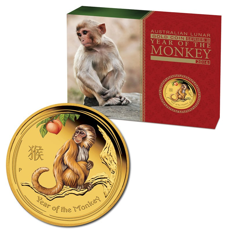 2016 Year of the Monkey Coloured 1/10oz Gold Proof