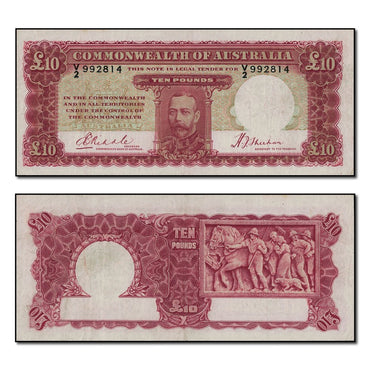 (1934) Ten Pounds Riddle/Sheehan R.57 Pin holes nVF