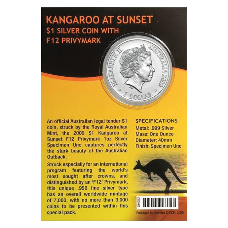 $1 2009 Kangaroo at Sunset F12 Privymark 1oz Silver UNC