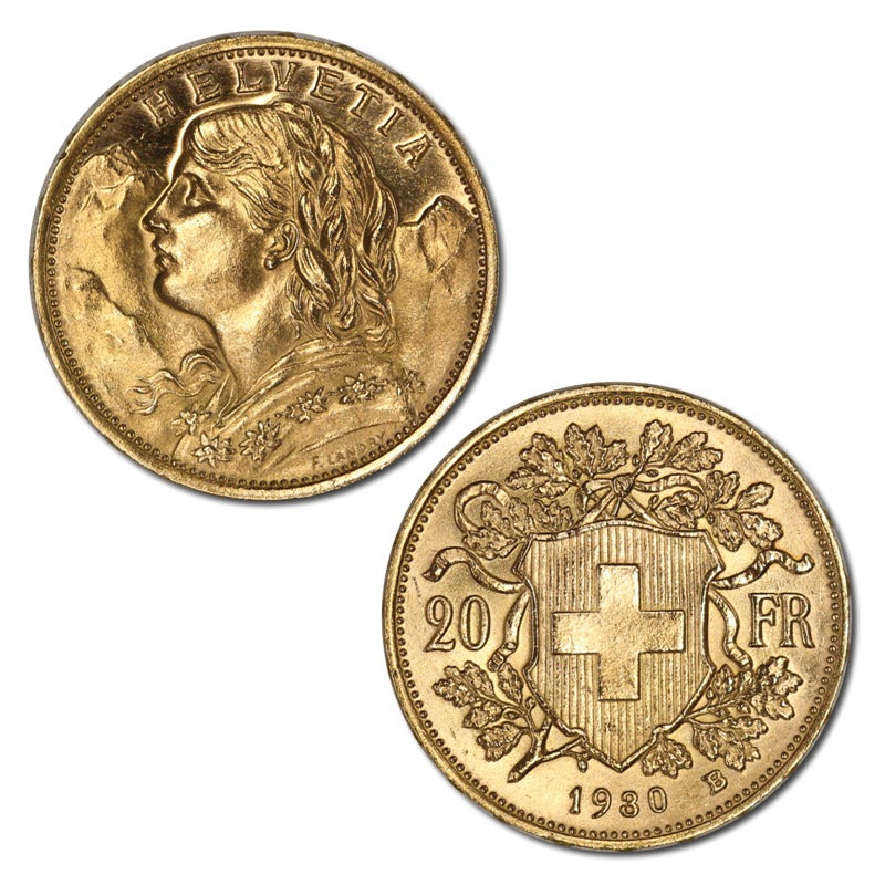 1930 B Switzerland 20 Francs Gold Lustrous UNC