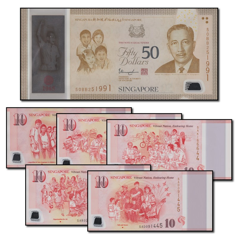 Singapore 1965-2015 50 Years of Nation Building 6 Note Set