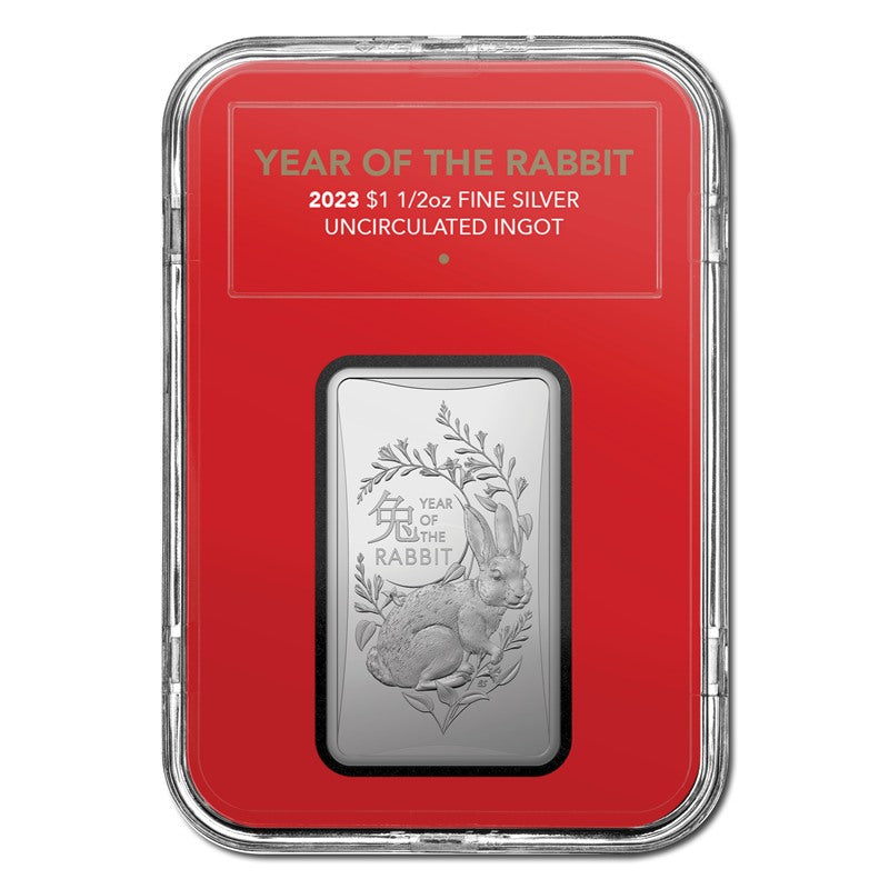 $1 2023 Year of the Rabbit 1/2oz Silver Frosted Uncirculated Ingot