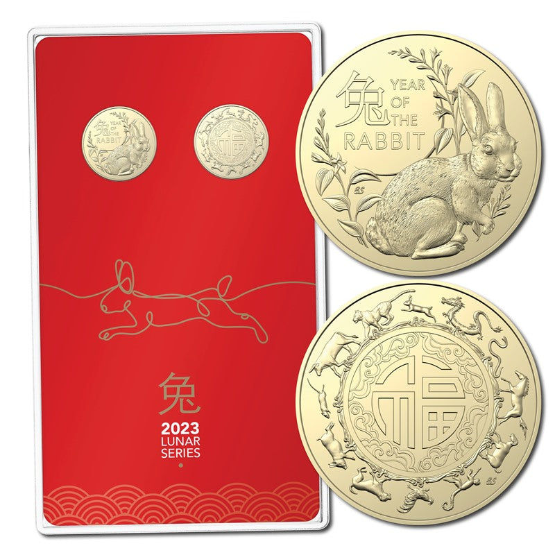 $1 2023 Year of the Rabbit 2 Coin Set UNC
