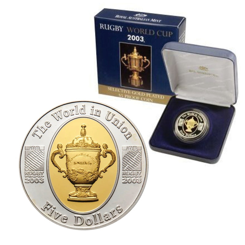 $5 2003 Rugby World Cup Silver Gold Plated Coin