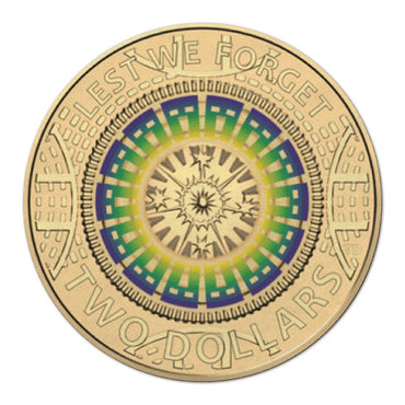 $2 2017 Lest We Forget Coloured Coin UNC