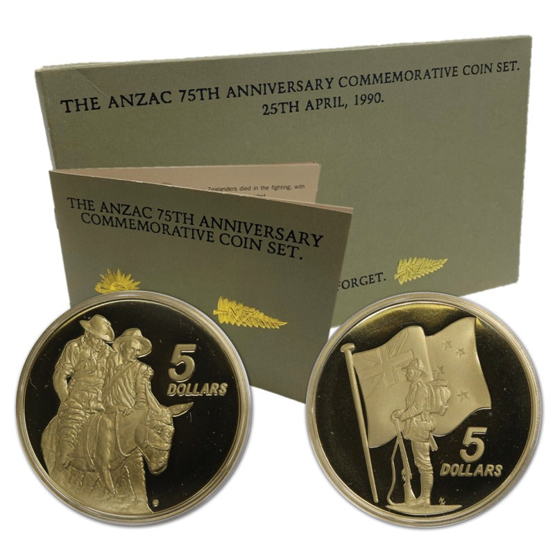$5 1990 ANZAC Australia & New Zealand Proof Pair Cased