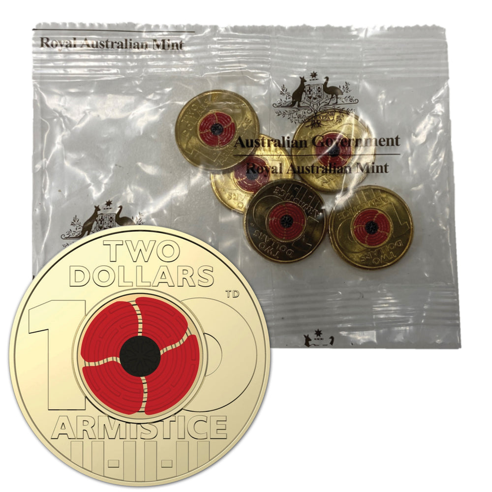 $2 2018 Remembrance Day Armistice RAM Bag of 5 Coins UNC
