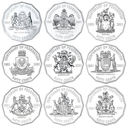 Australia 2001 Centenary of Federation 20c  50c & $1 20 Coin Set